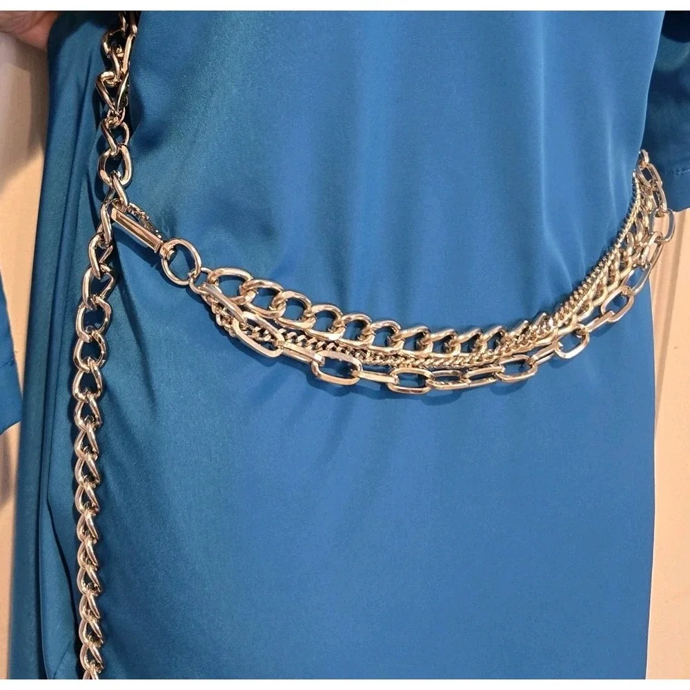 Steve Madden Women's Silver 3 Strand Layered Belt Adjusts To Fit Size 29